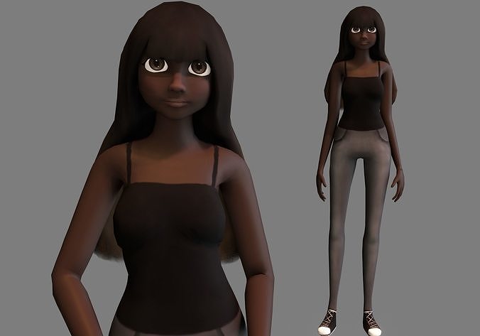 black thin girl model Low-poly 3D model