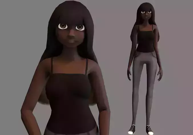 black thin girl model Low-poly 3D model