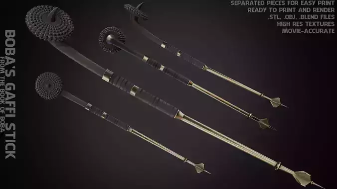 Boba Fett Gaffi Stick for Cosplay 3D print model