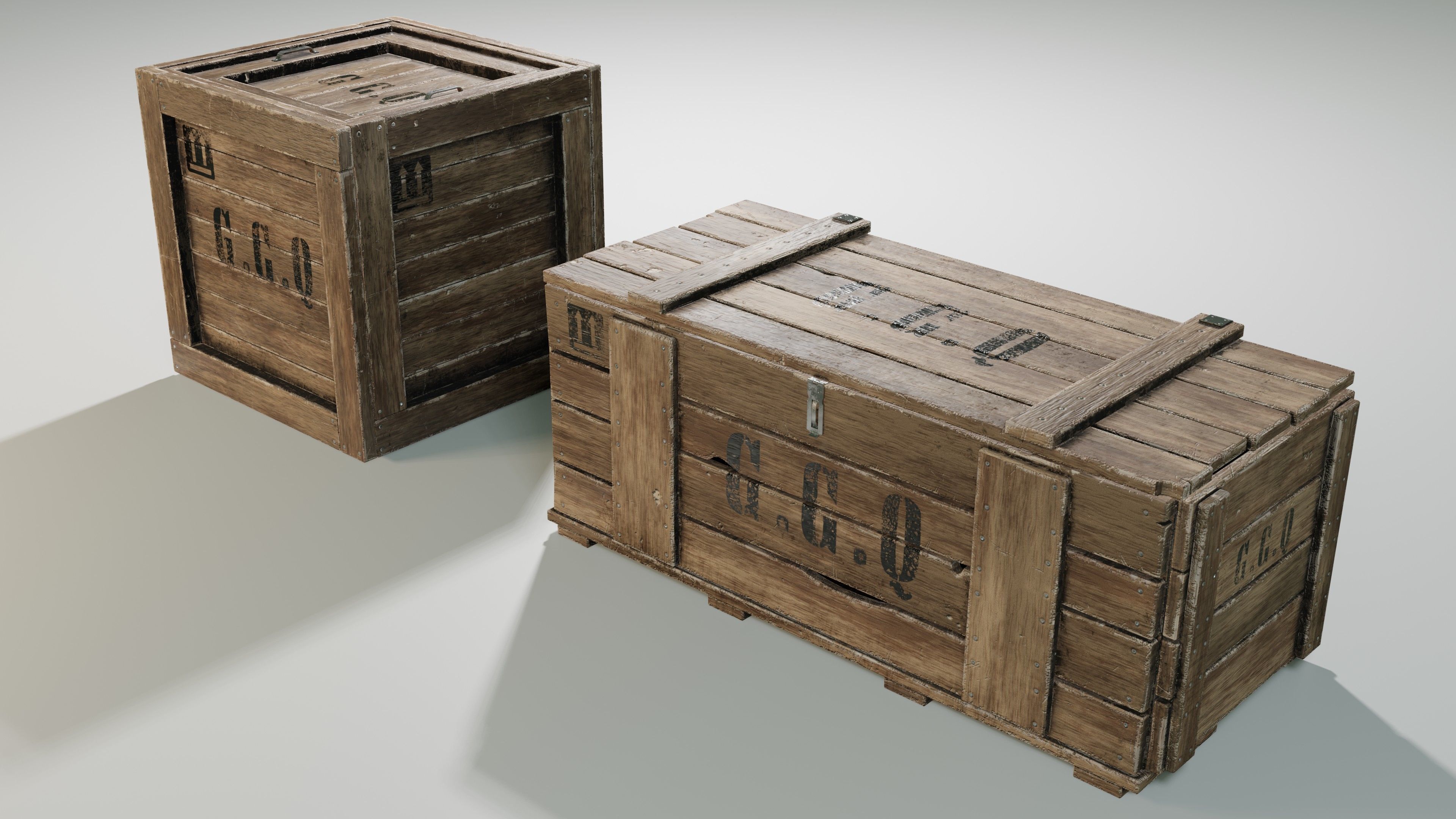 Wooden boxes Low-poly 3D model_5