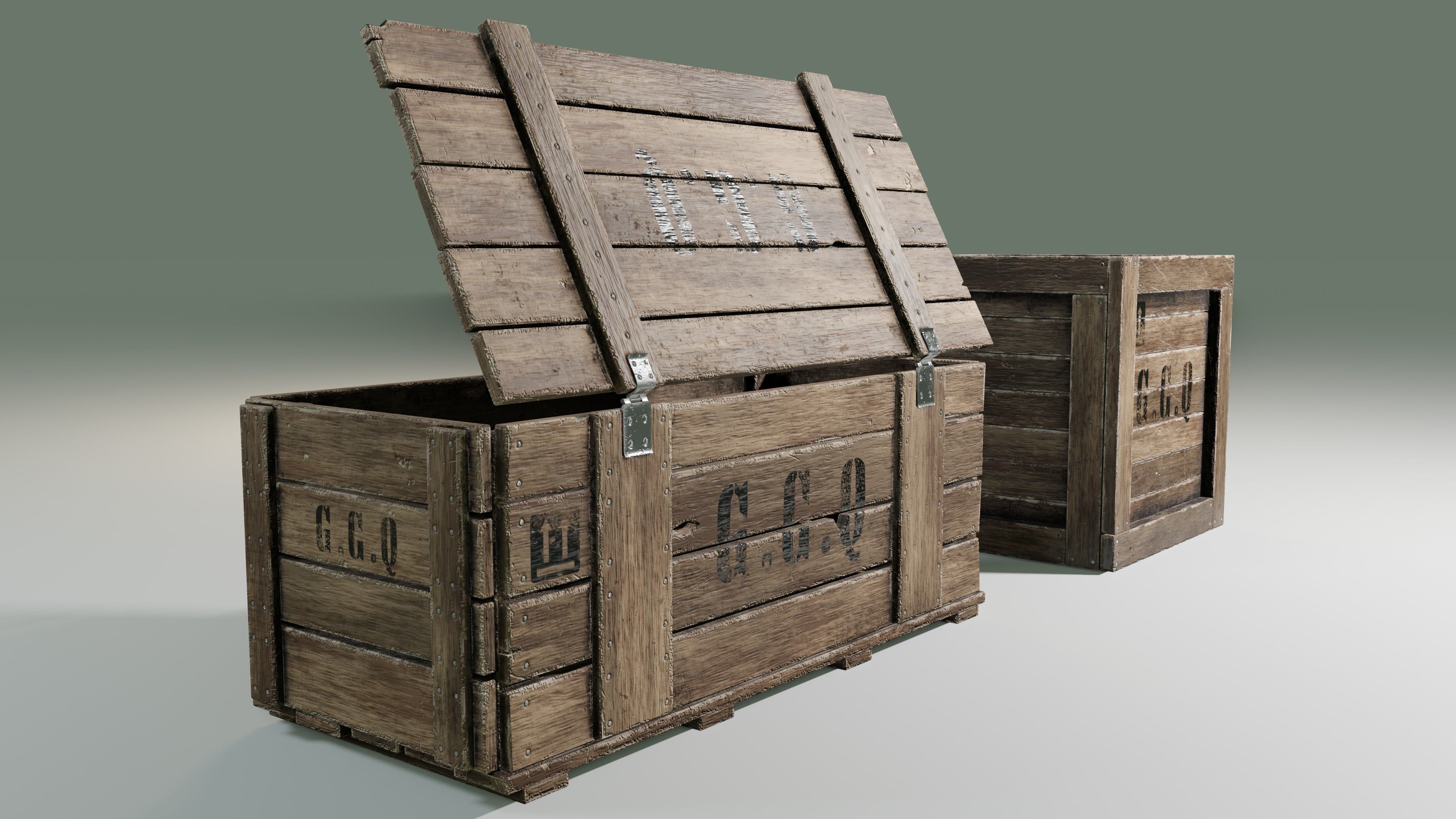 Wooden boxes Low-poly 3D model_6
