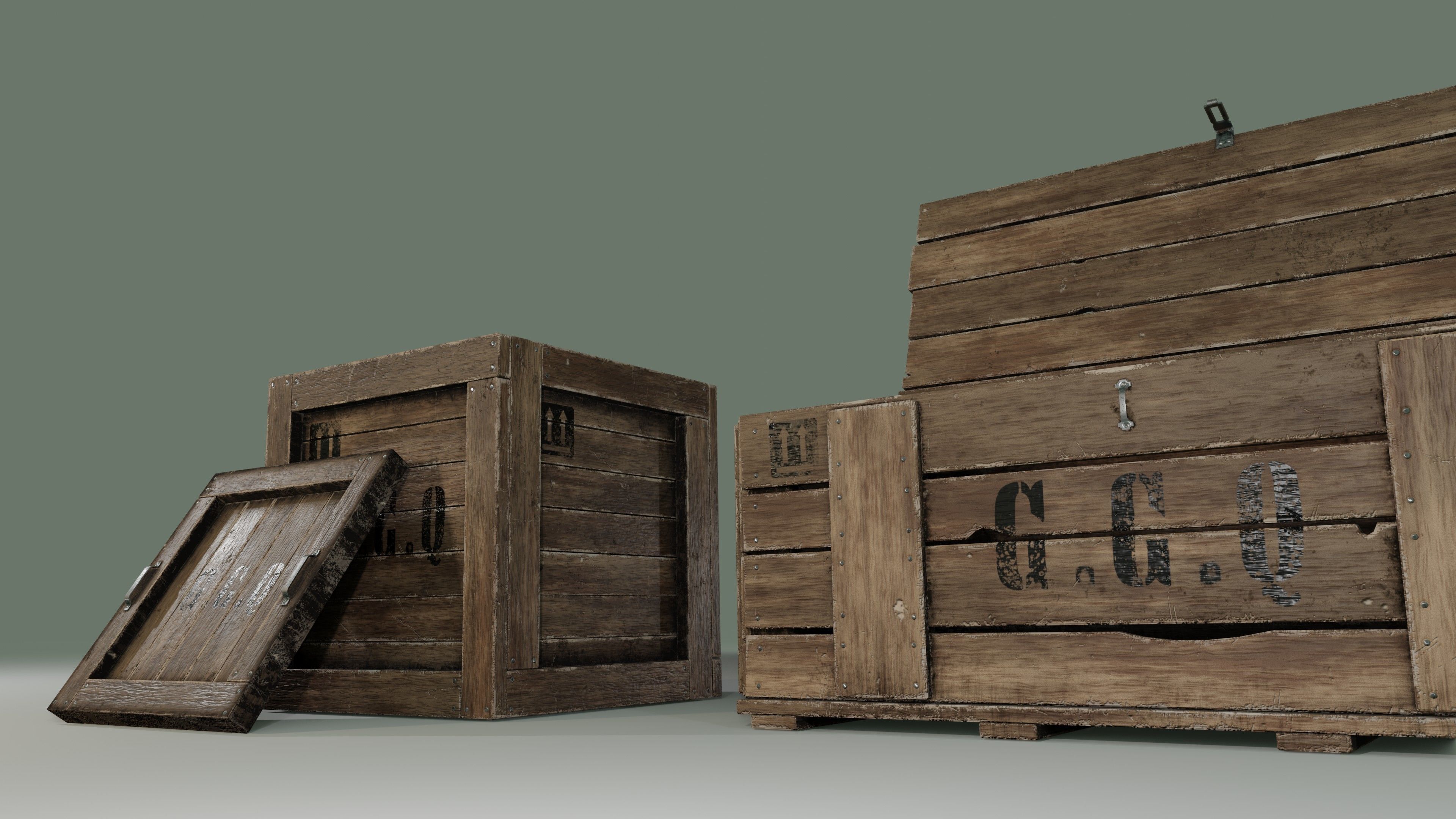 Wooden boxes Low-poly 3D model_8