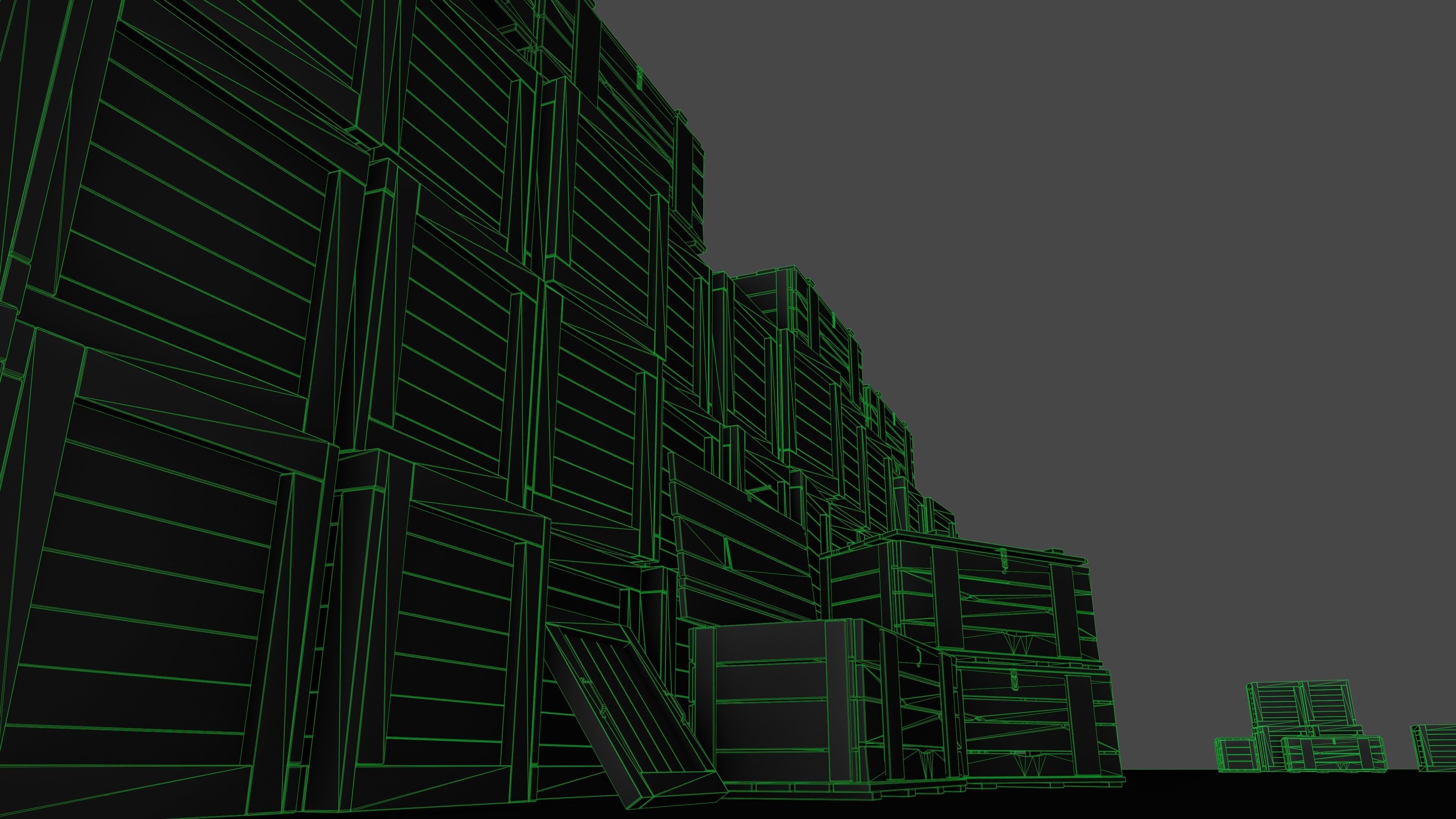 Wooden boxes Low-poly 3D model_3