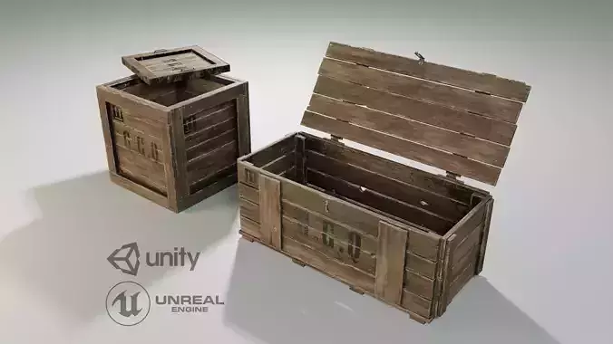 Wooden boxes Low-poly 3D model