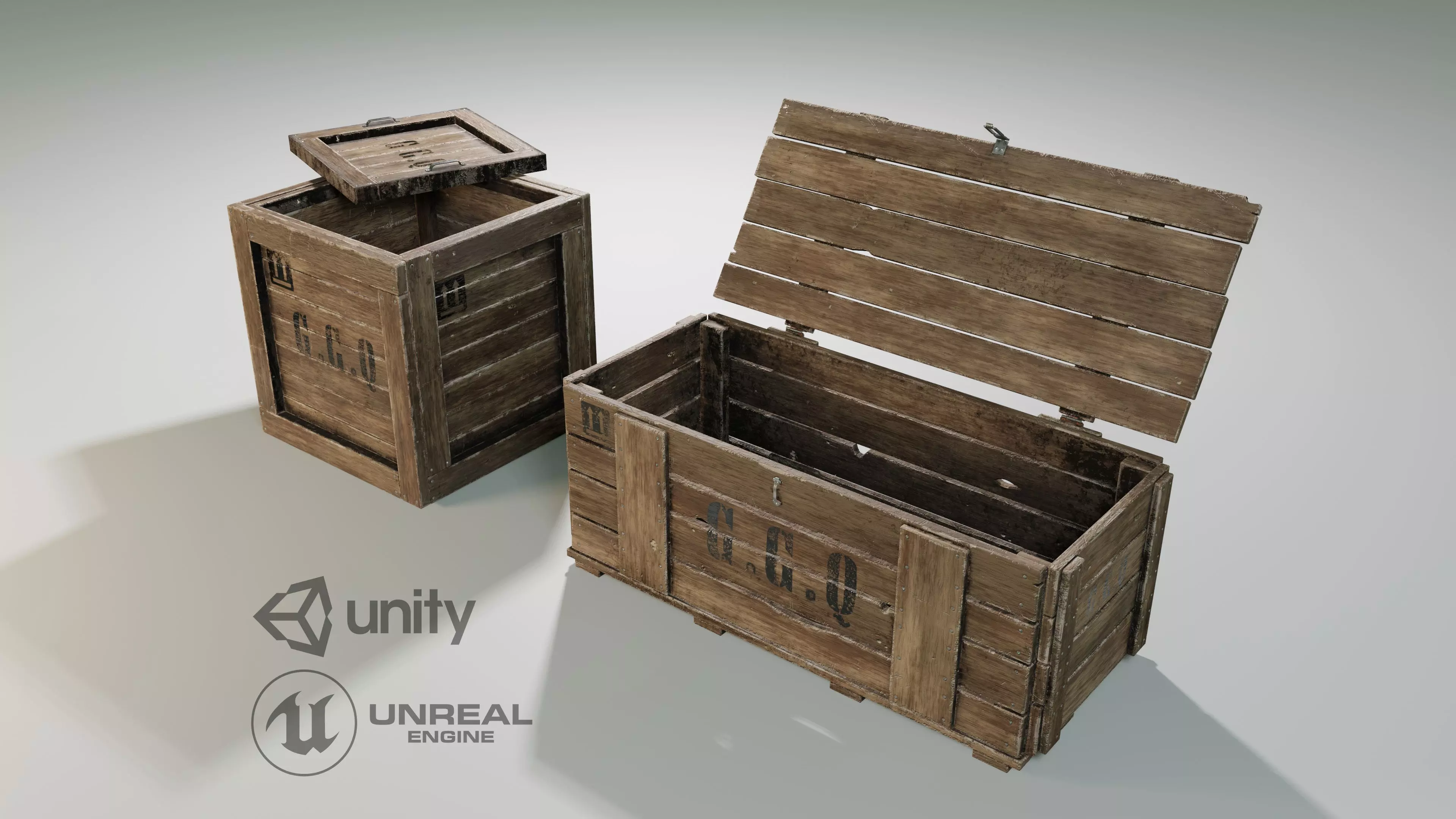 Wooden boxes Low-poly 3D model_0