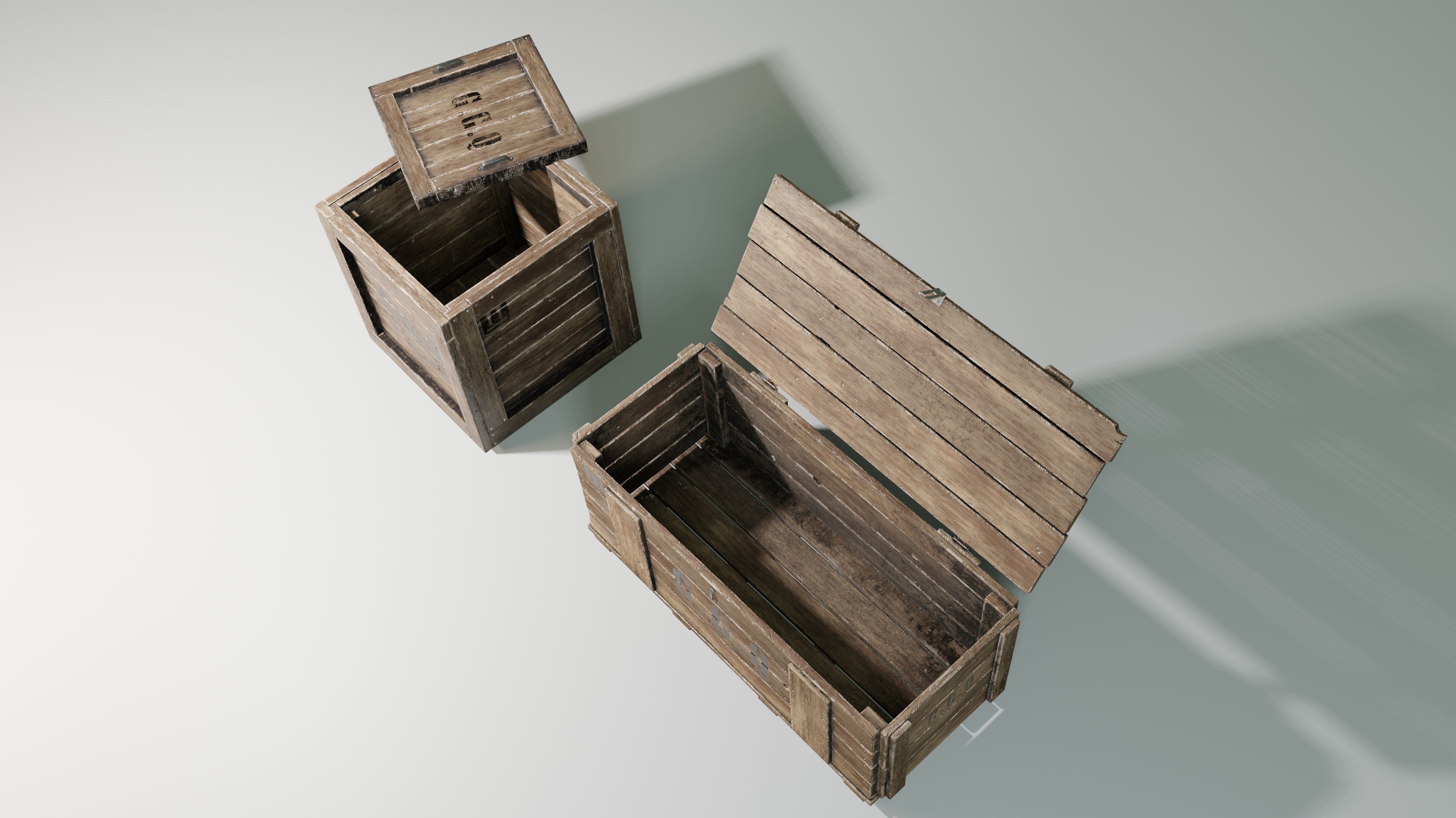 Wooden boxes Low-poly 3D model_7