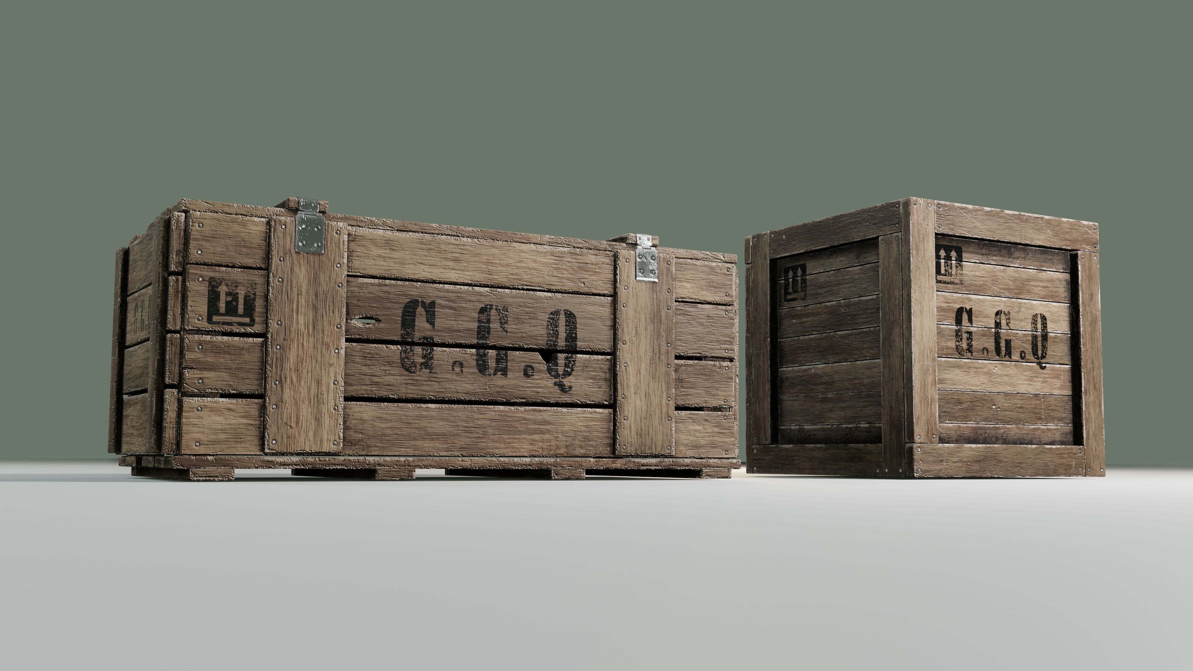 Wooden boxes Low-poly 3D model_16