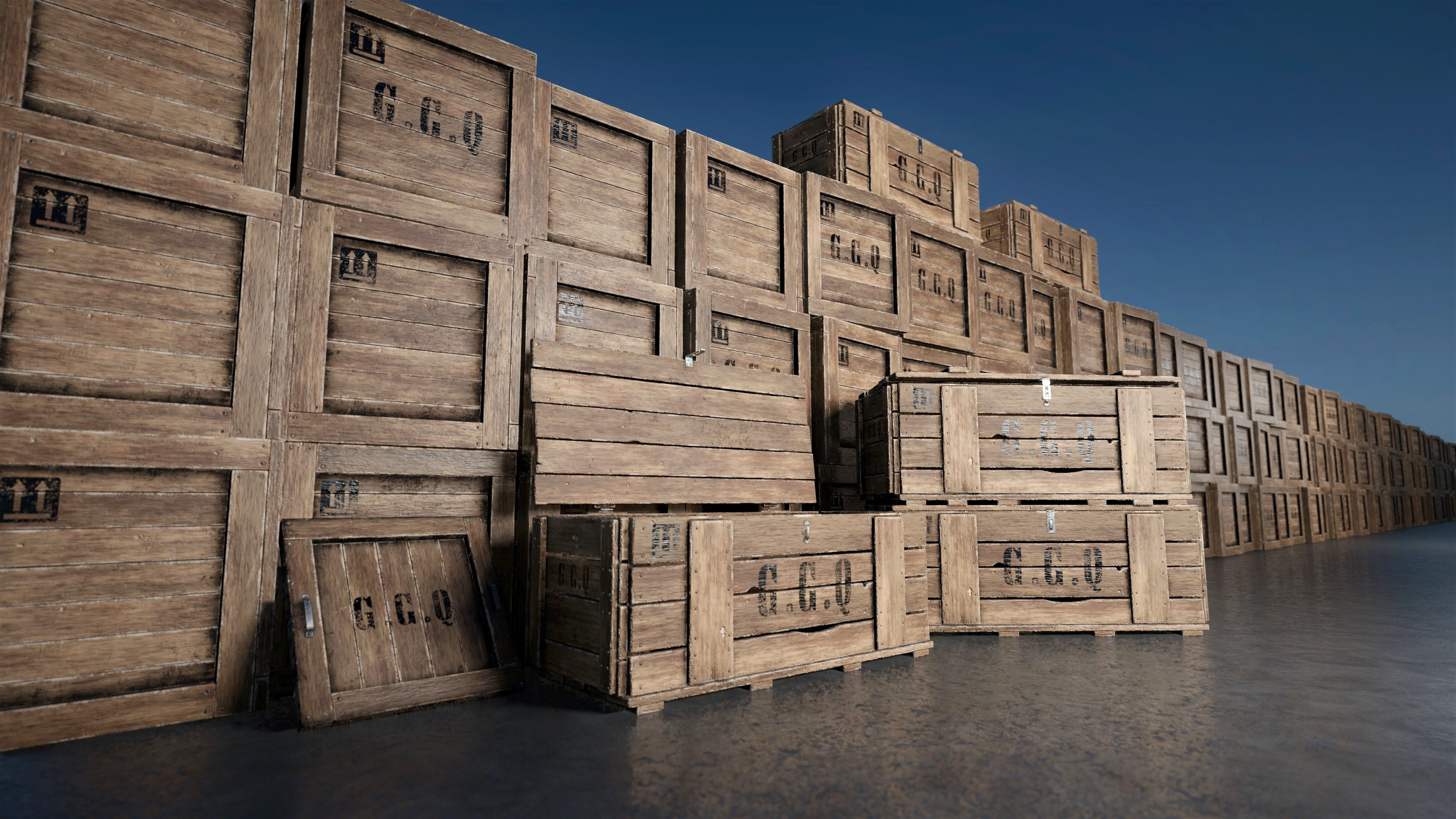 Wooden boxes Low-poly 3D model_1