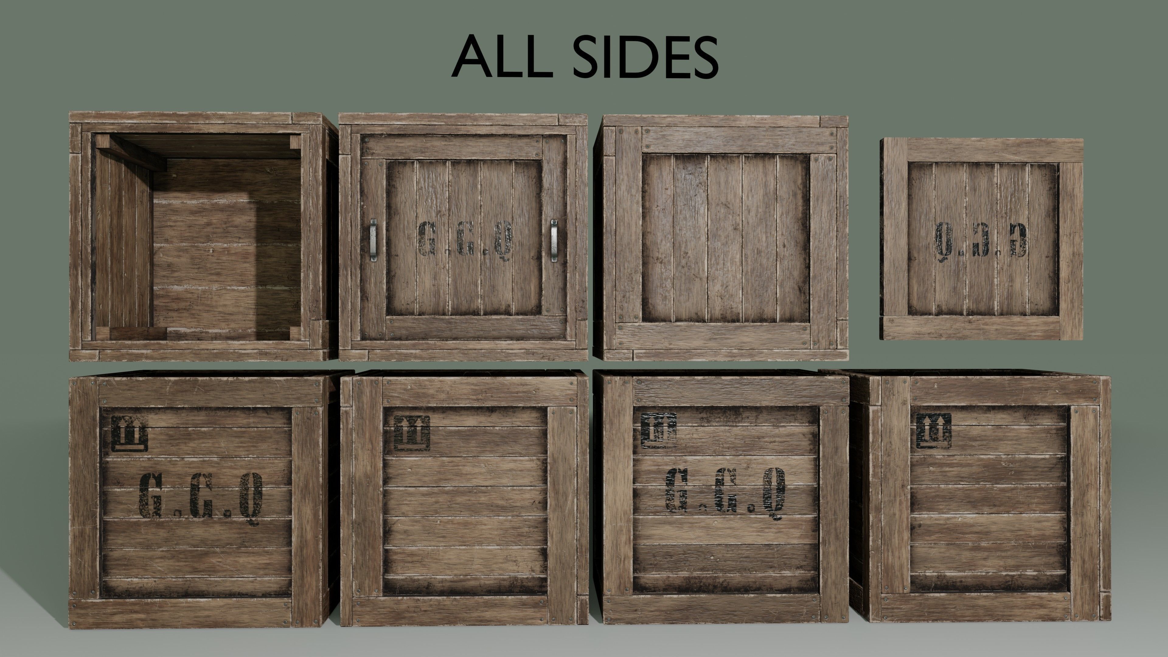 Wooden boxes Low-poly 3D model_10