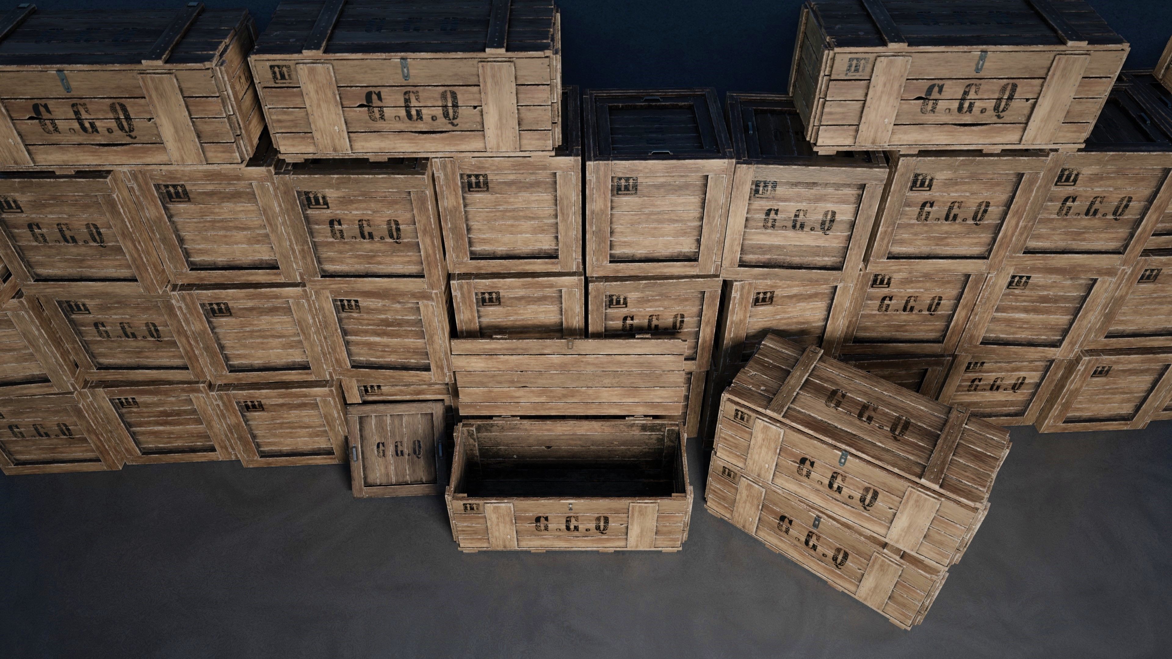 Wooden boxes Low-poly 3D model_4