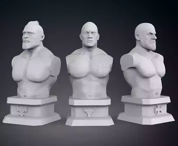 Current WWE Pack Busts  - The Rock - Triple H - Brock Lesnar 3D print model
