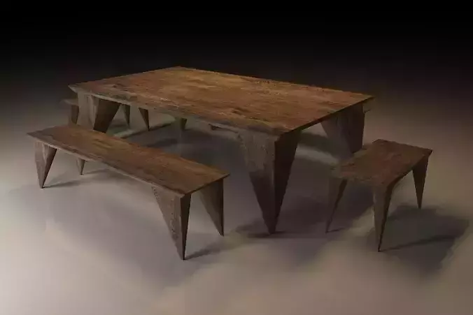 Wooden Dining Table Low-poly 3D model