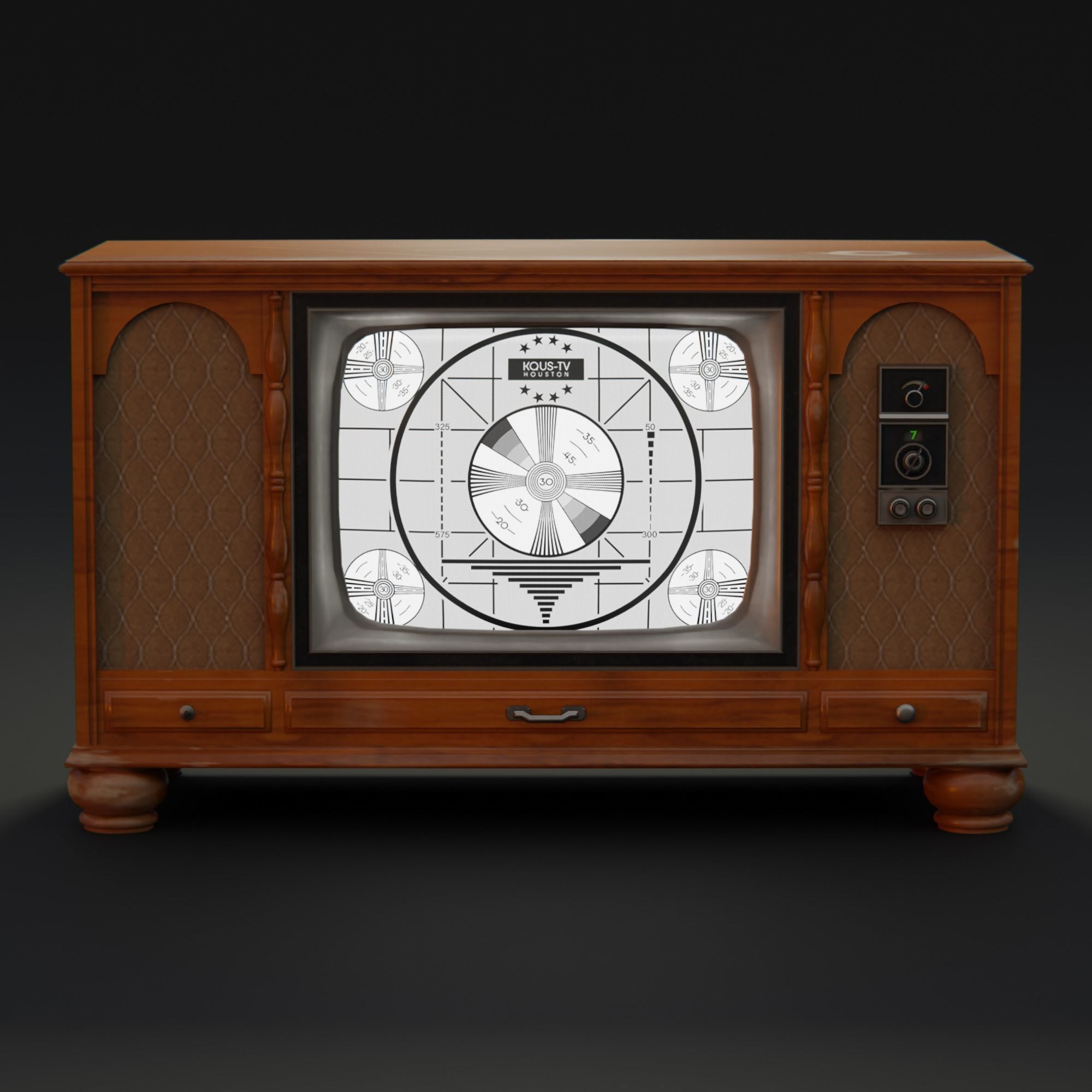 1970s Console Television Low-poly 3D model_9