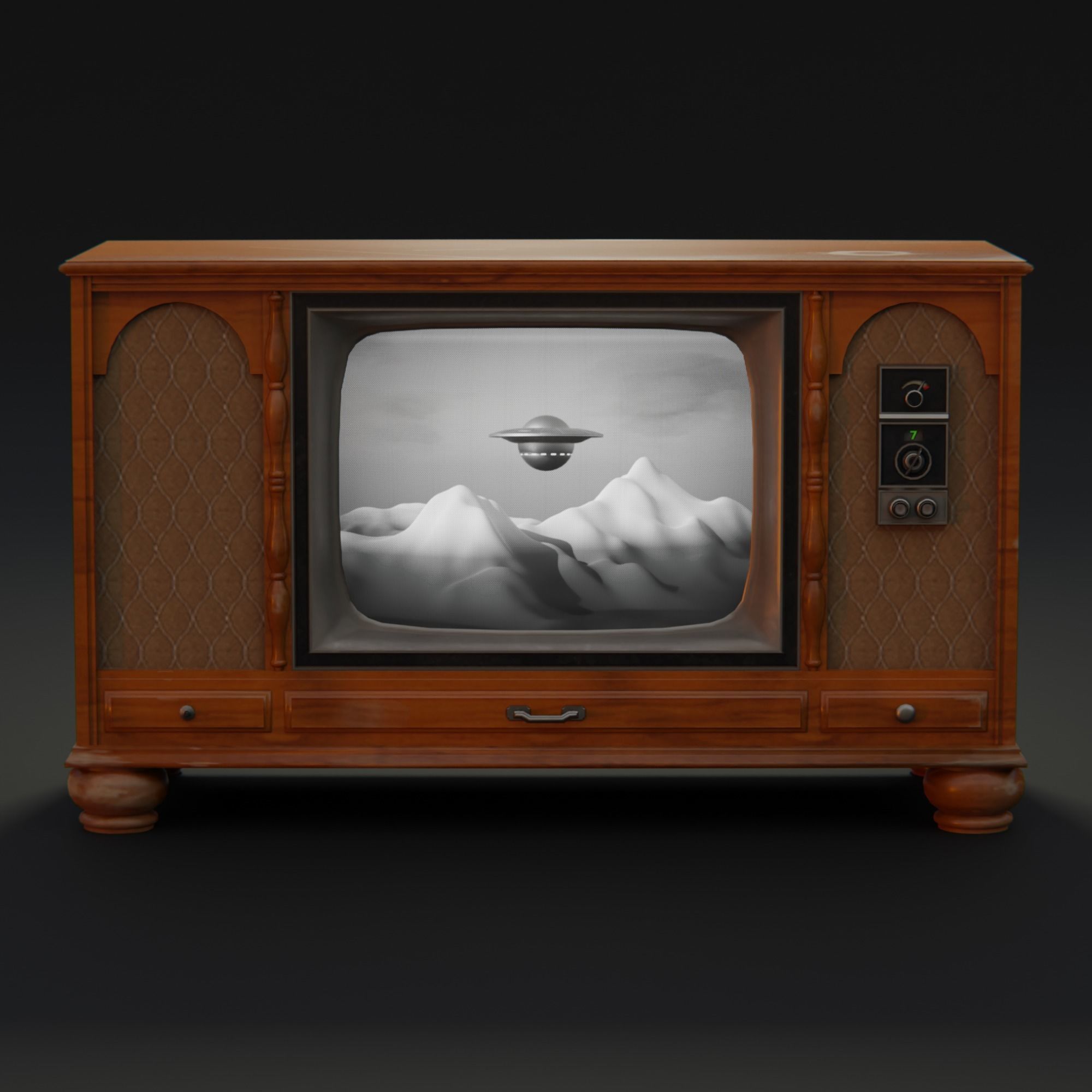 1970s Console Television Low-poly 3D model_11