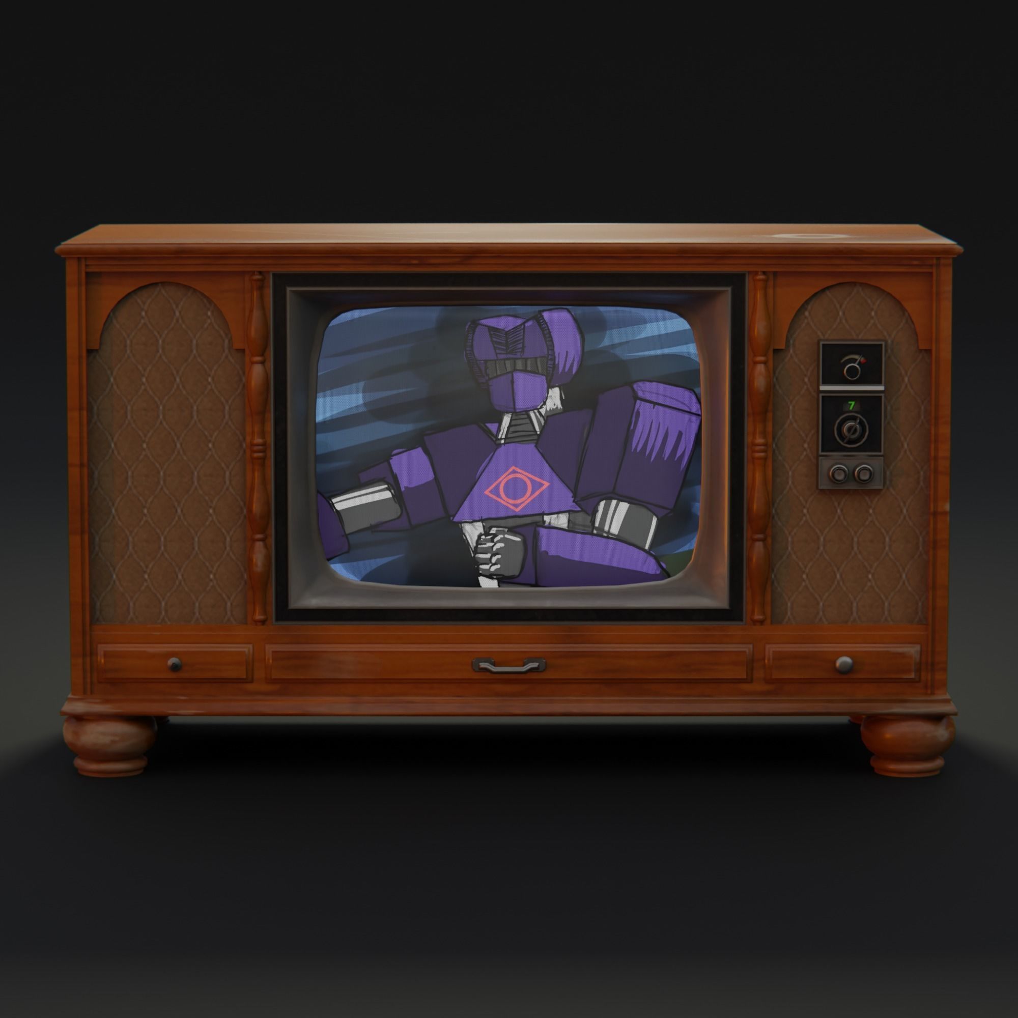 1970s Console Television Low-poly 3D model_10