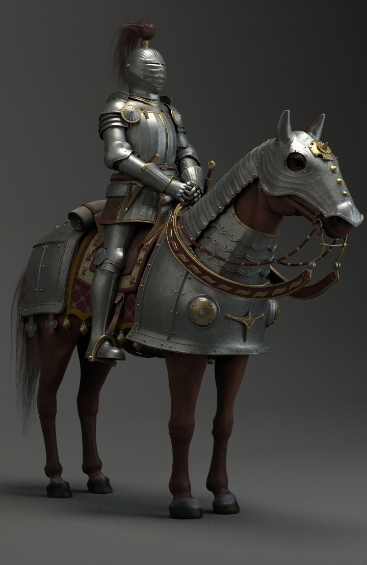 Knight with horse 3D model_1