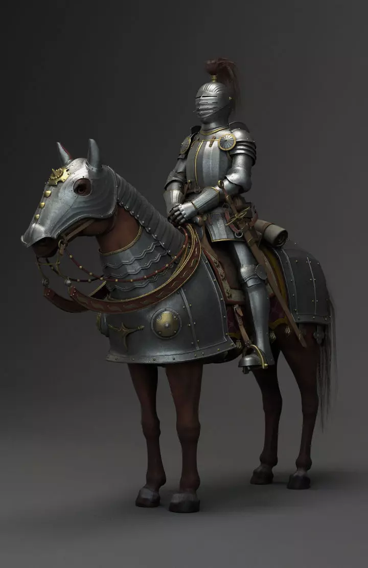 Knight with horse 3D model_0