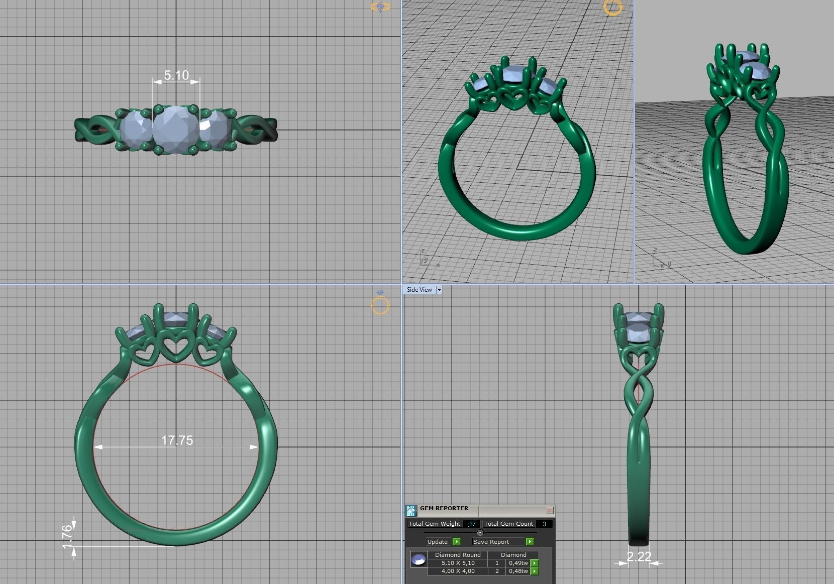 Three Stone Engagement Ring Half Carat Main Stone 3d model 3D print model_12