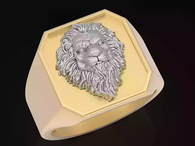 Lion Head Cushion Man Ring Sculpture jewelry Silver Gold  Print