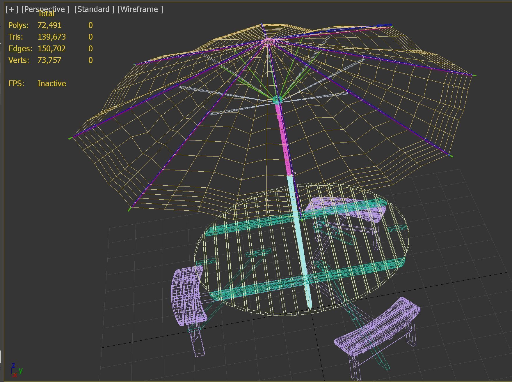 Picnic Table with Umbrella 3D model_4
