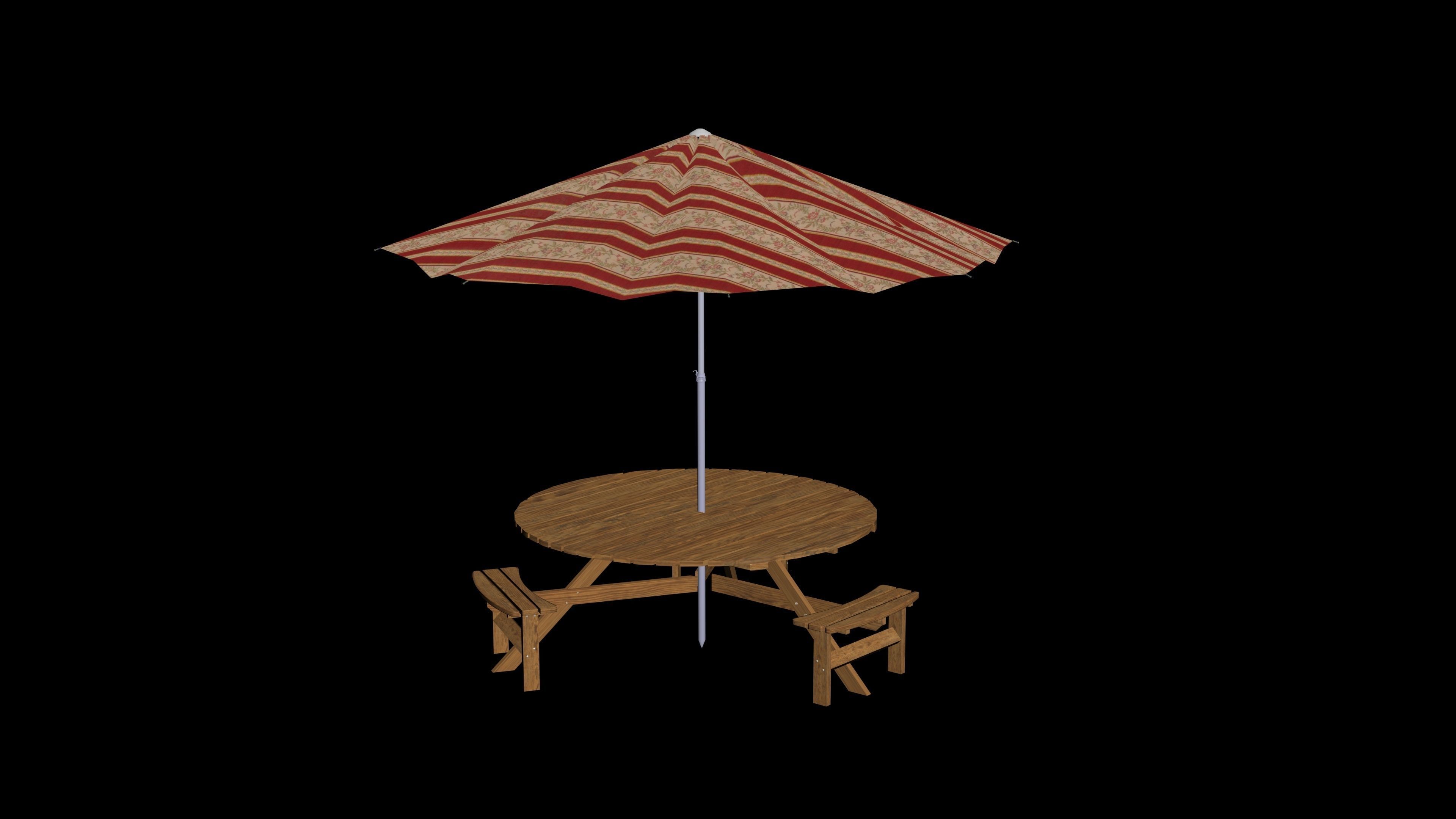 Picnic Table with Umbrella 3D model_5
