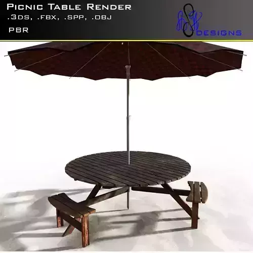Picnic Table with Umbrella 3D model
