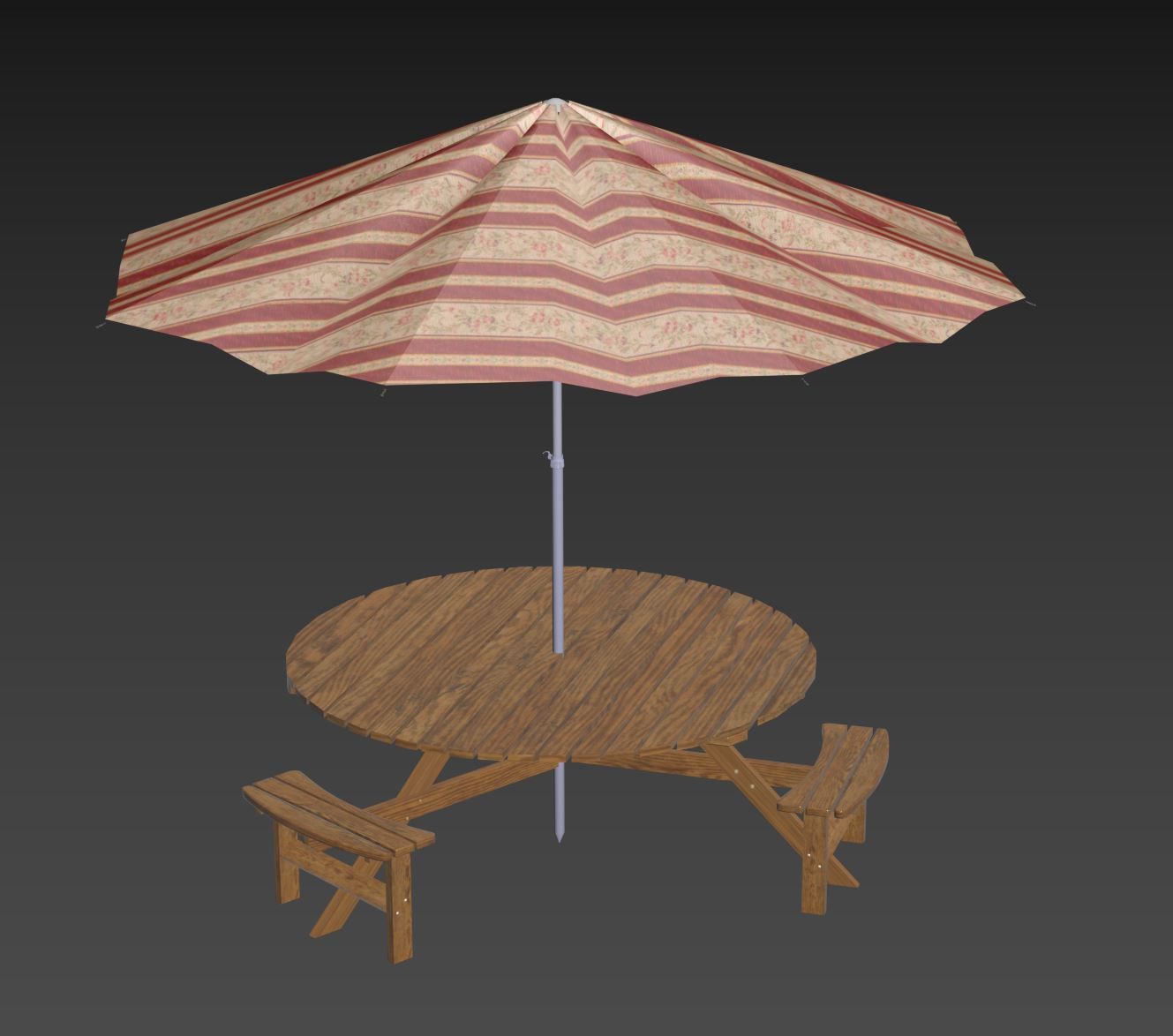 Picnic Table with Umbrella 3D model_2