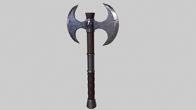 Double Warrior Axe Stylized 3D model Free low-poly 3D model