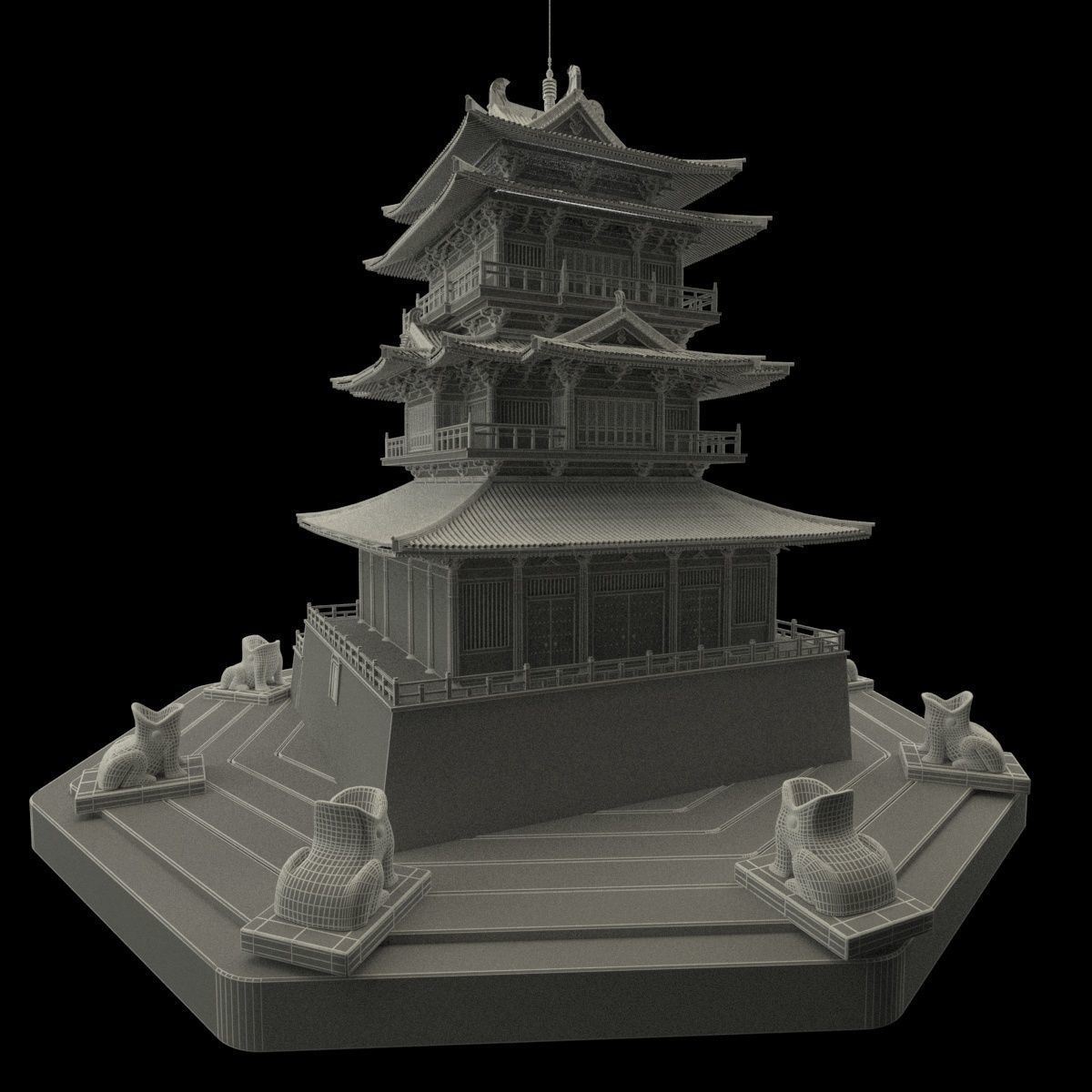 Chinese ancient tower 3D model_6