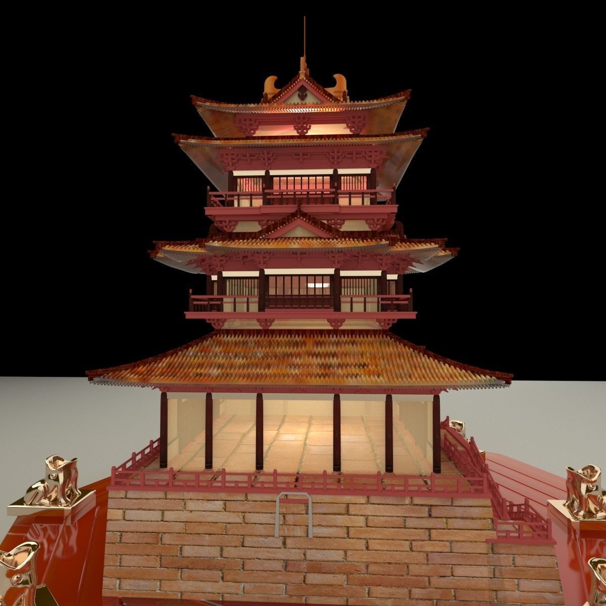 Chinese ancient tower 3D model_4