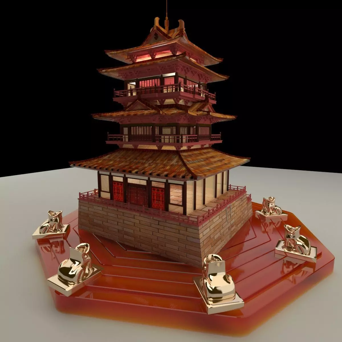 Chinese ancient tower 3D model_0