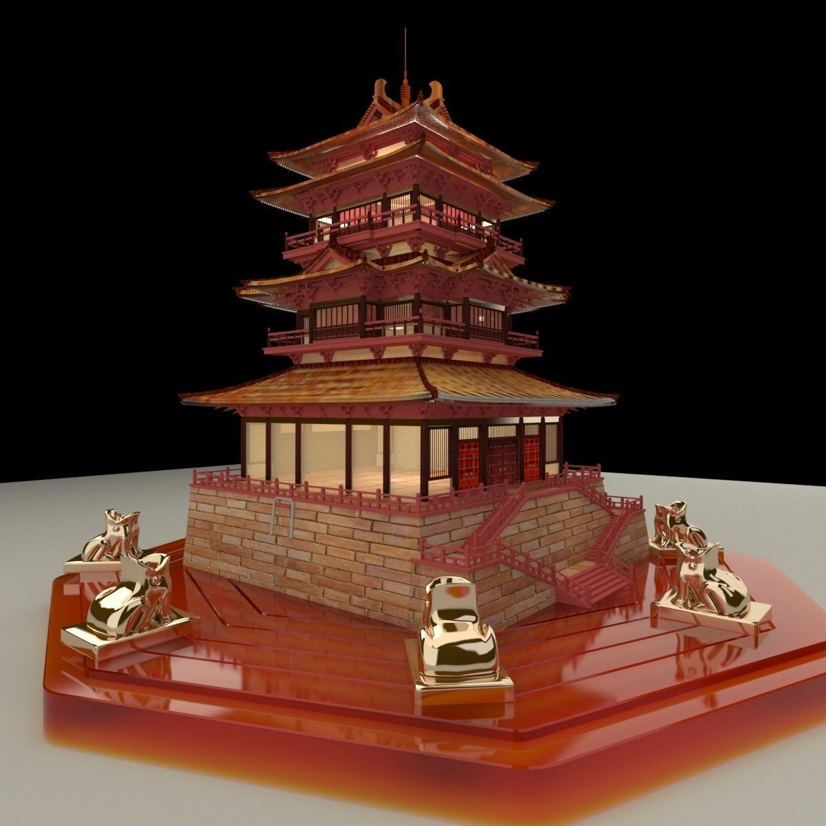 Chinese ancient tower 3D model_1