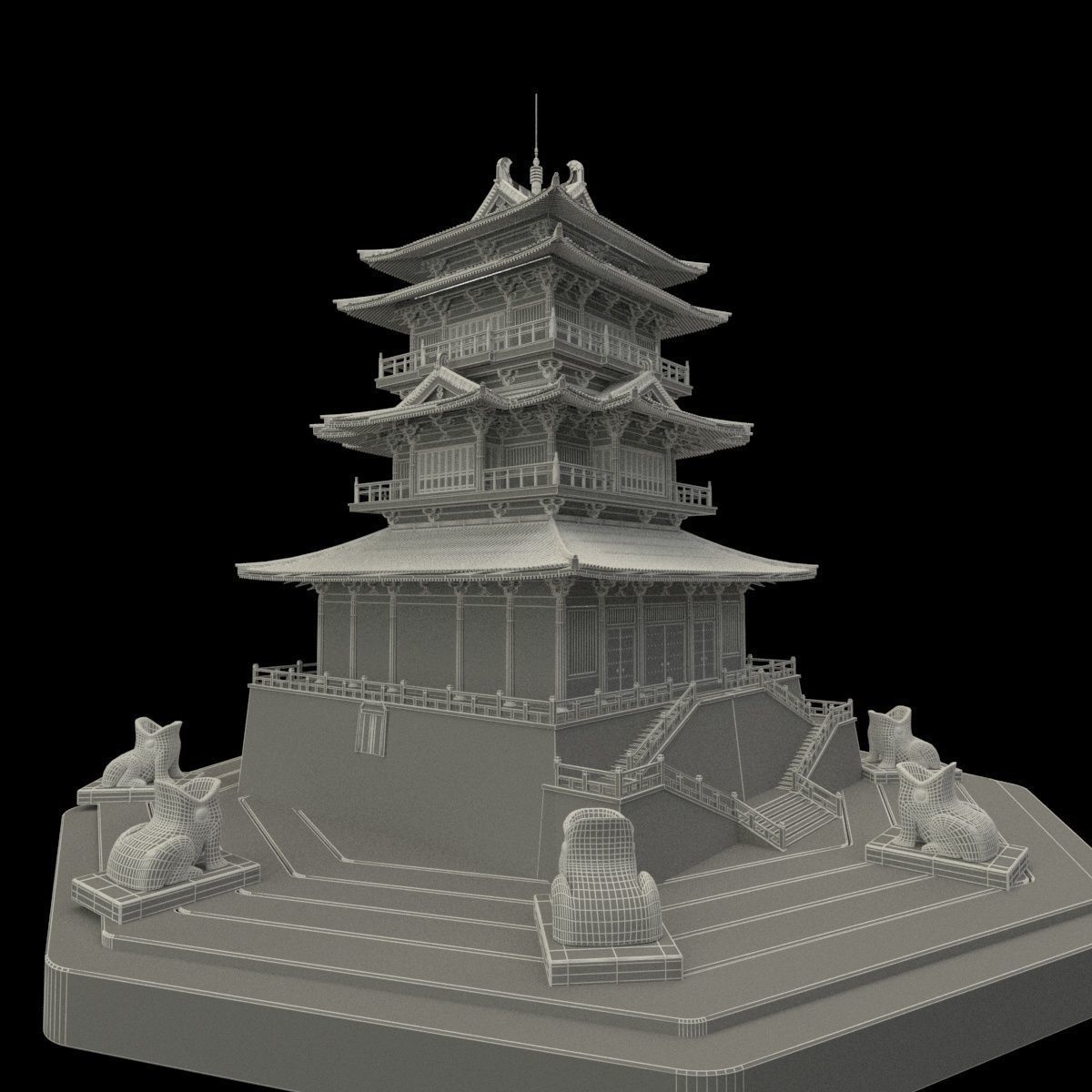 Chinese ancient tower 3D model_7
