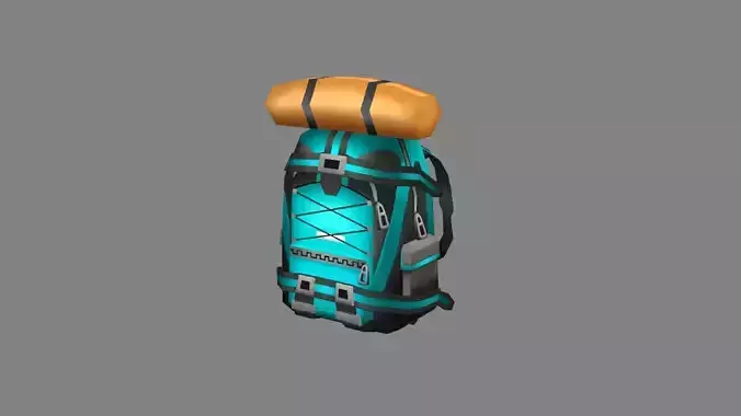 cartoon blue backpack - rucksack Low-poly 3D model