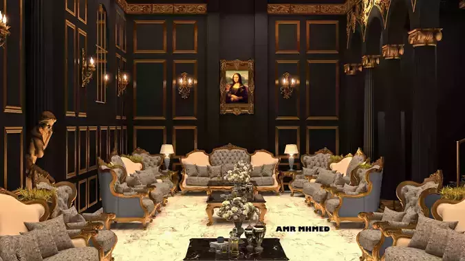 classic interior design  Low-poly 3D model