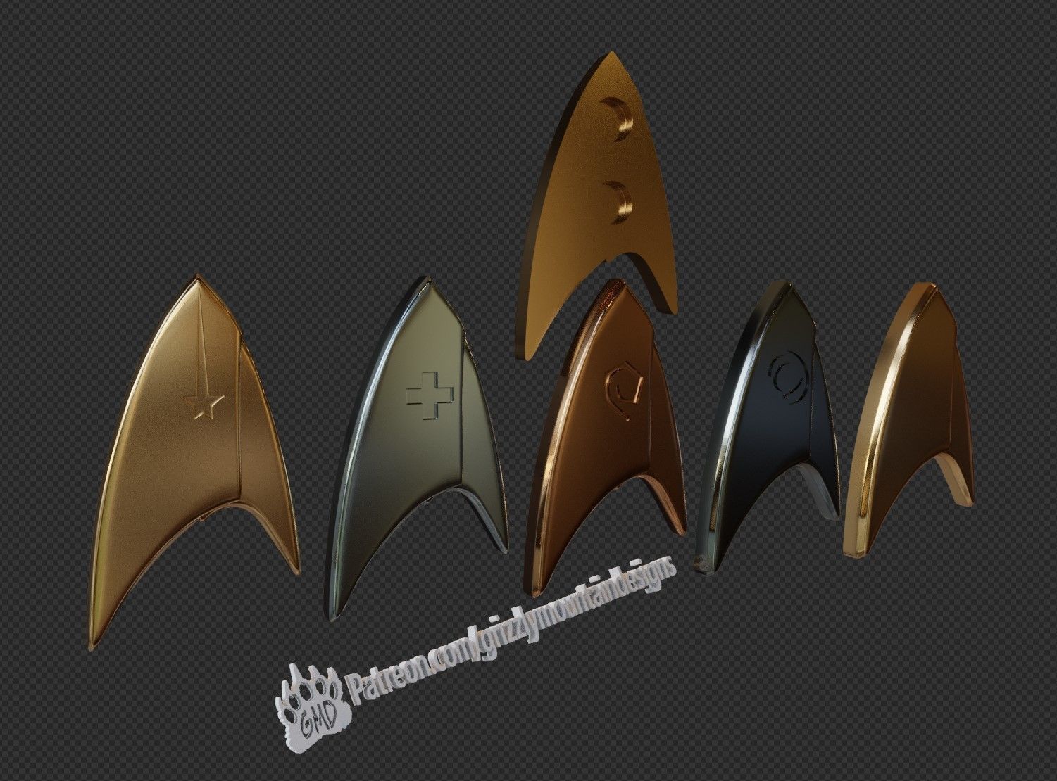 Star Trek Discovery Communication Badges and fridge magnets 3D print model_1