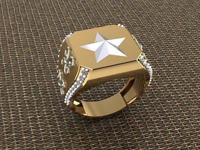 Star mens signet ring 3D print model