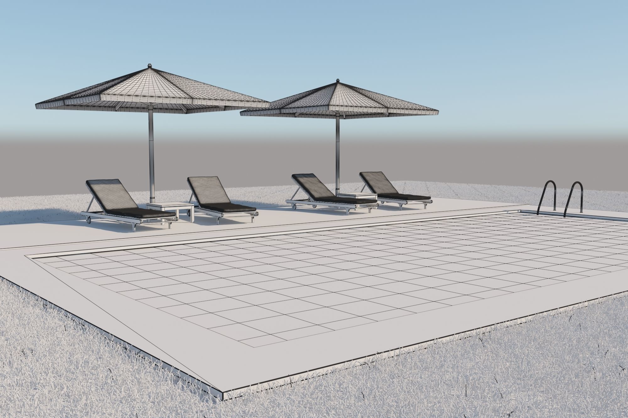 Swimming pool with outdoor furniture 3D model_4