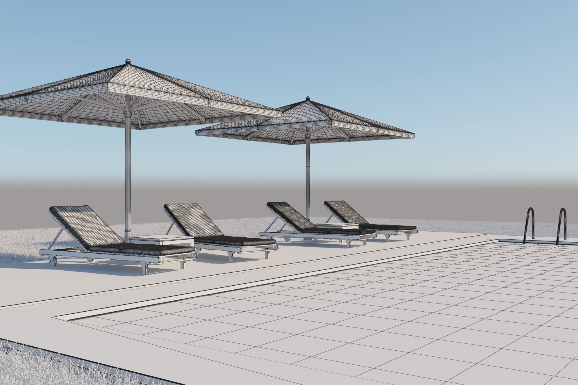 Swimming pool with outdoor furniture 3D model_3