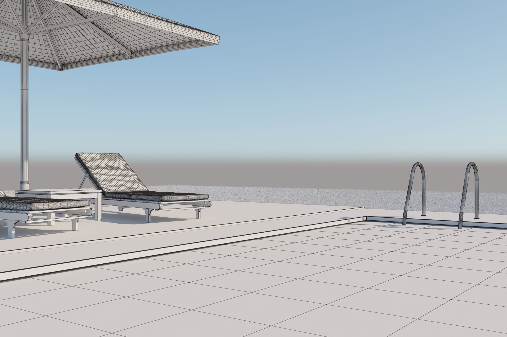 Swimming pool with outdoor furniture 3D model_9