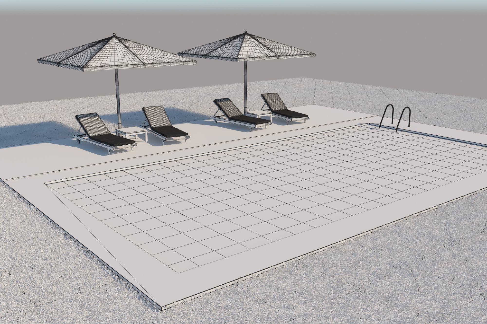 Swimming pool with outdoor furniture 3D model_2