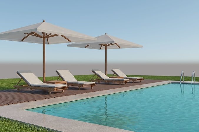 Swimming pool with outdoor furniture 3D model