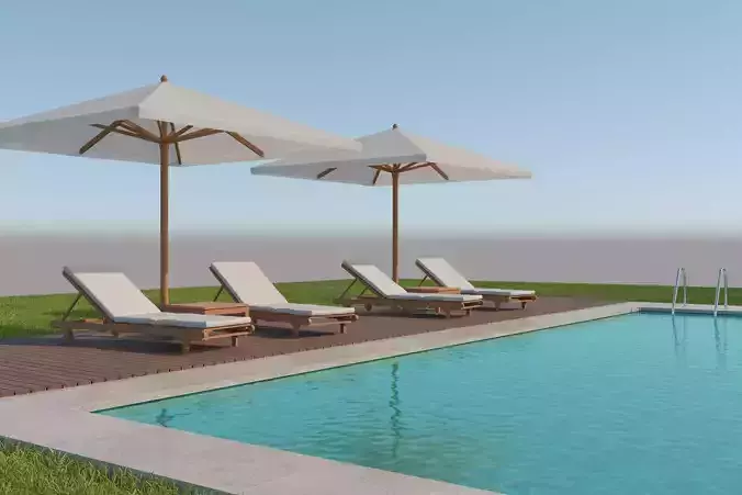 Swimming pool with outdoor furniture 3D model