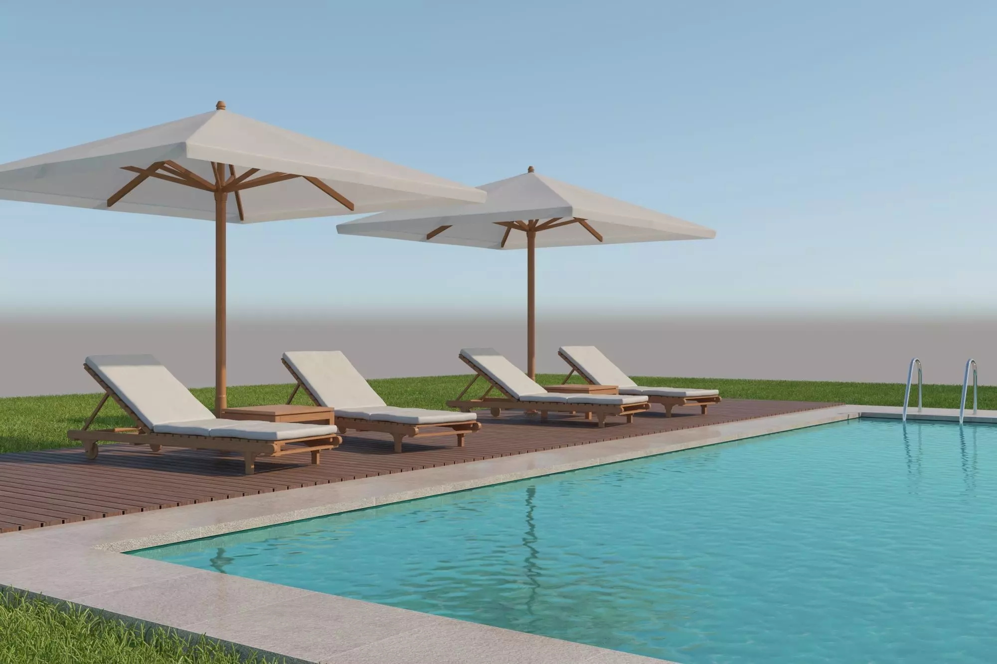 Swimming pool with outdoor furniture 3D model_0