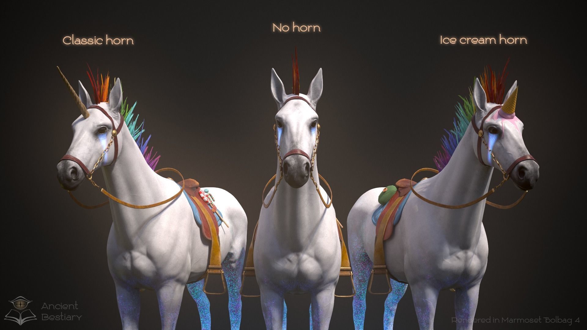 Rainbow Horse Animated Asset Low-poly 3D model_4