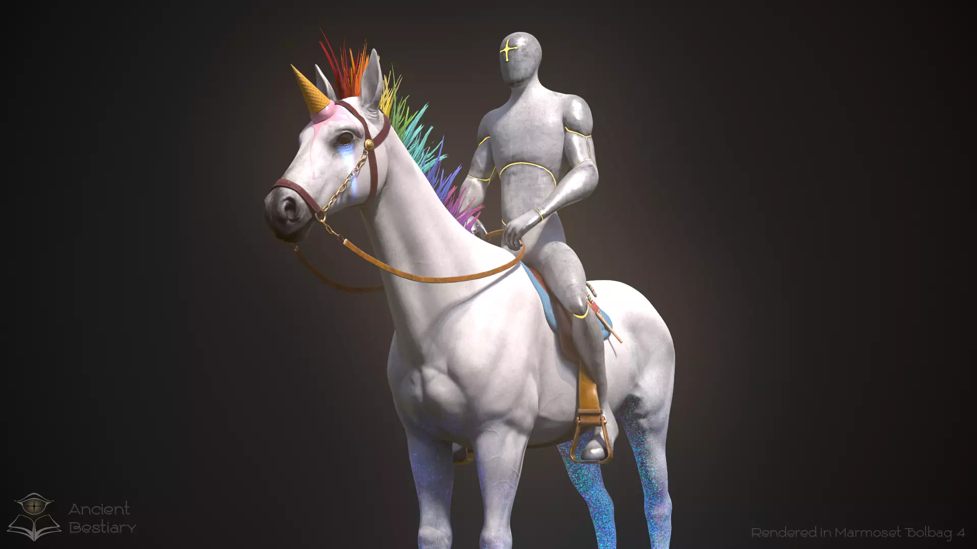 Rainbow Horse Animated Asset Low-poly 3D model_0