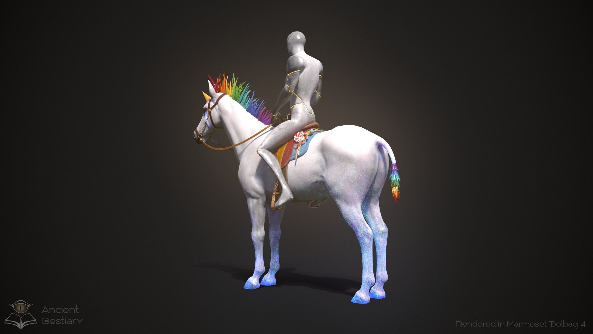 Rainbow Horse Animated Asset Low-poly 3D model_6