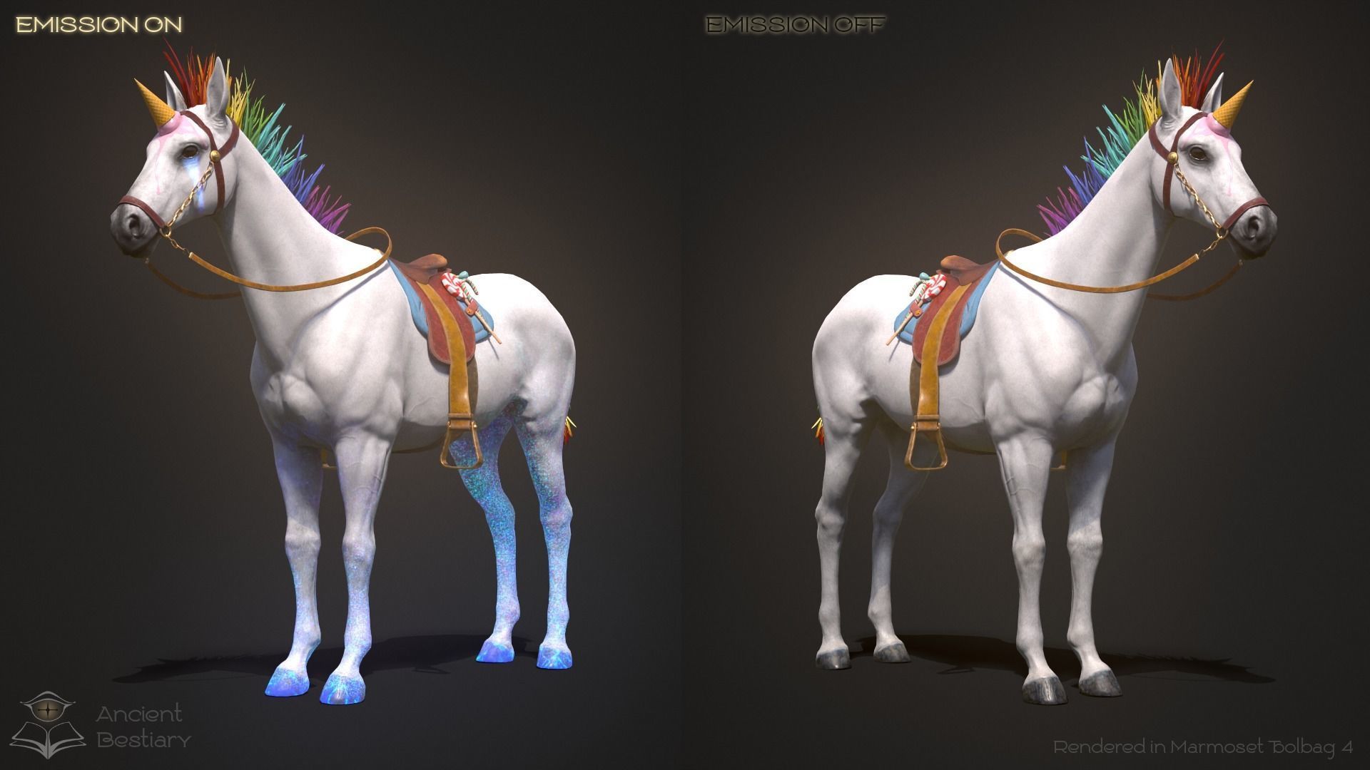 Rainbow Horse Animated Asset Low-poly 3D model_10