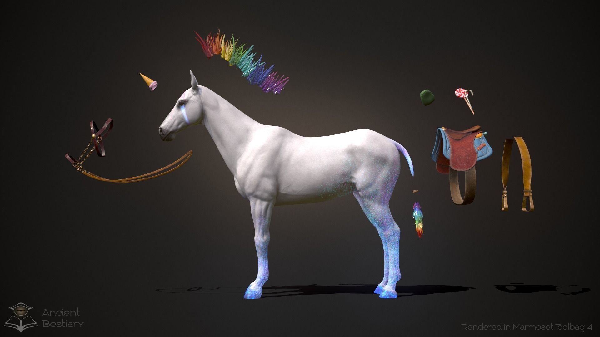 Rainbow Horse Animated Asset Low-poly 3D model_11