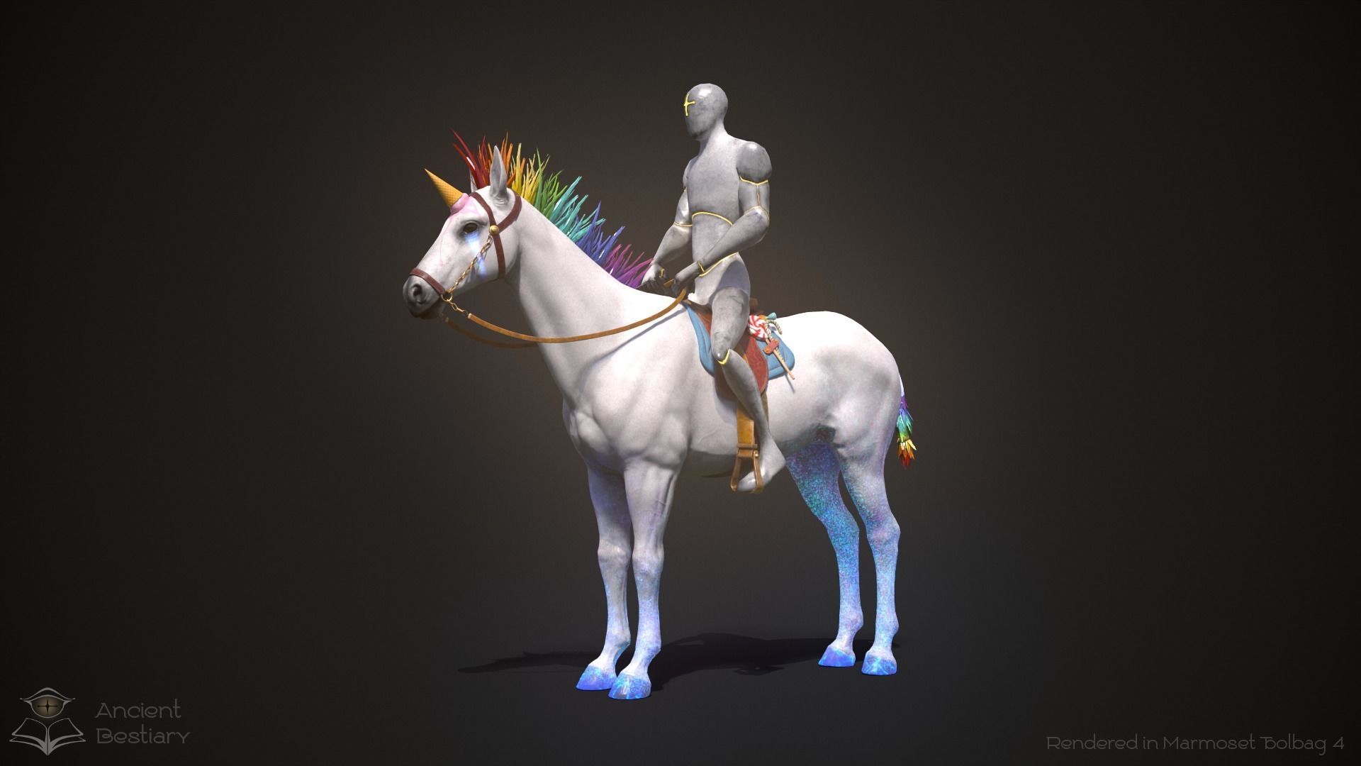 Rainbow Horse Animated Asset Low-poly 3D model_5